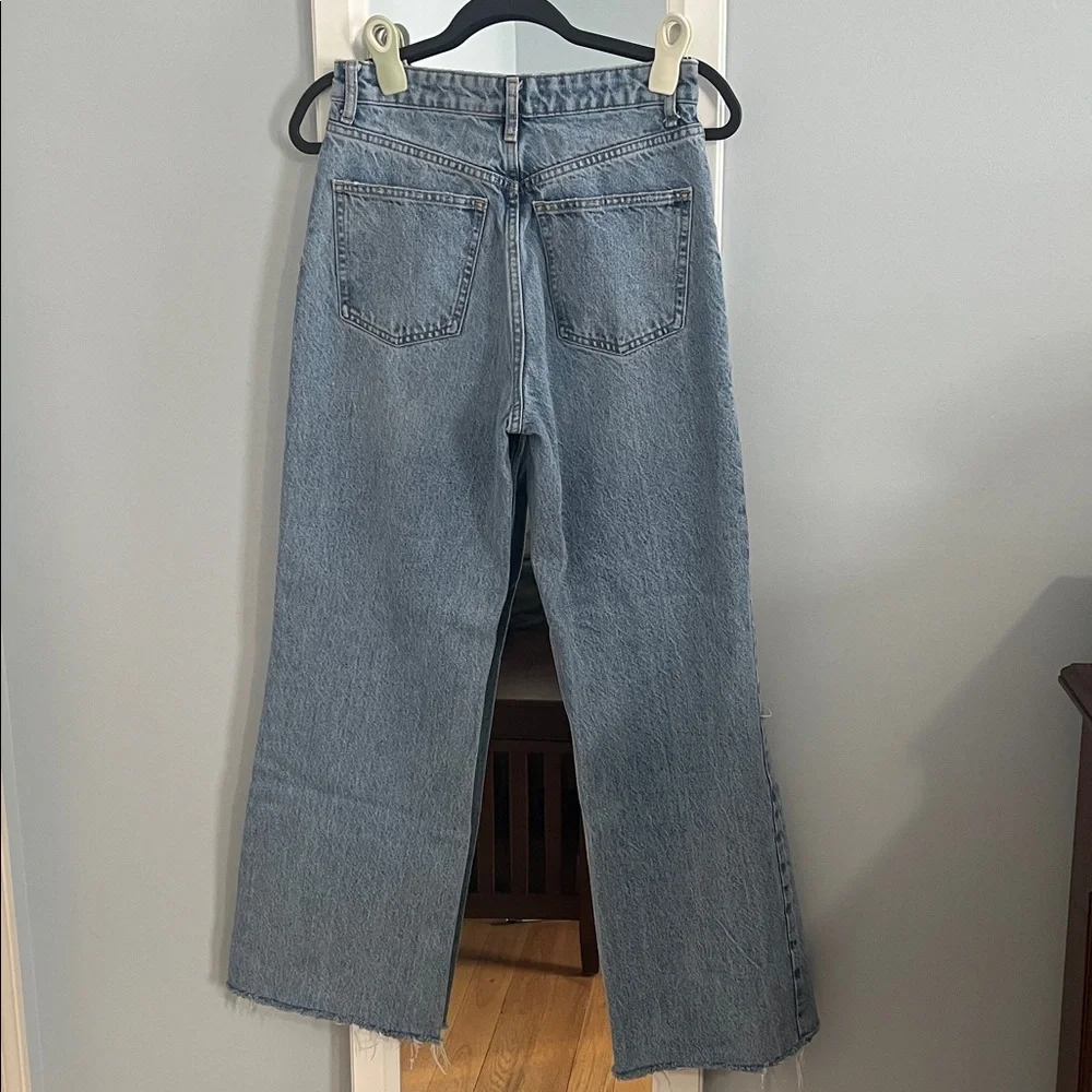 Zara Light Wash Distressed Wide Leg Jeans Sz 4 - Picture 4 of 8